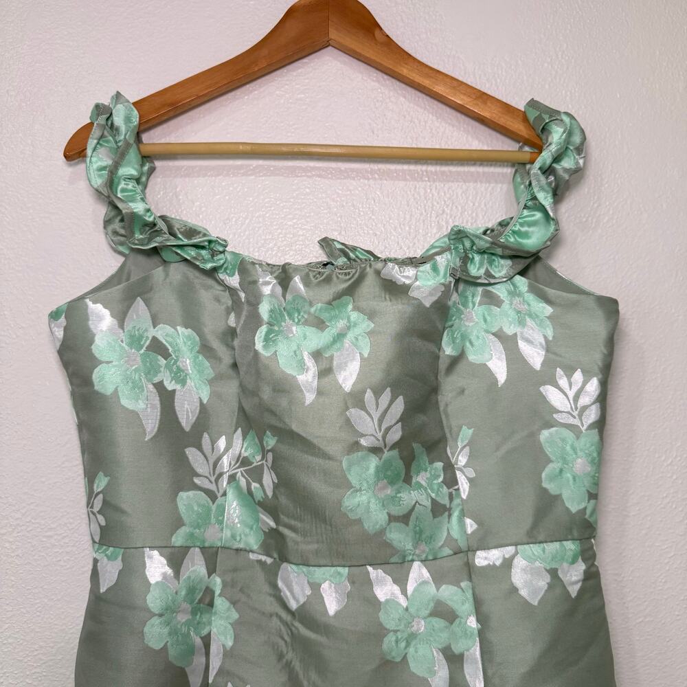 NWT Lulus Pop the Bottle Sage Green Floral Jacquard Ruffled Mini Dress Size XL - Picture 3 of 9